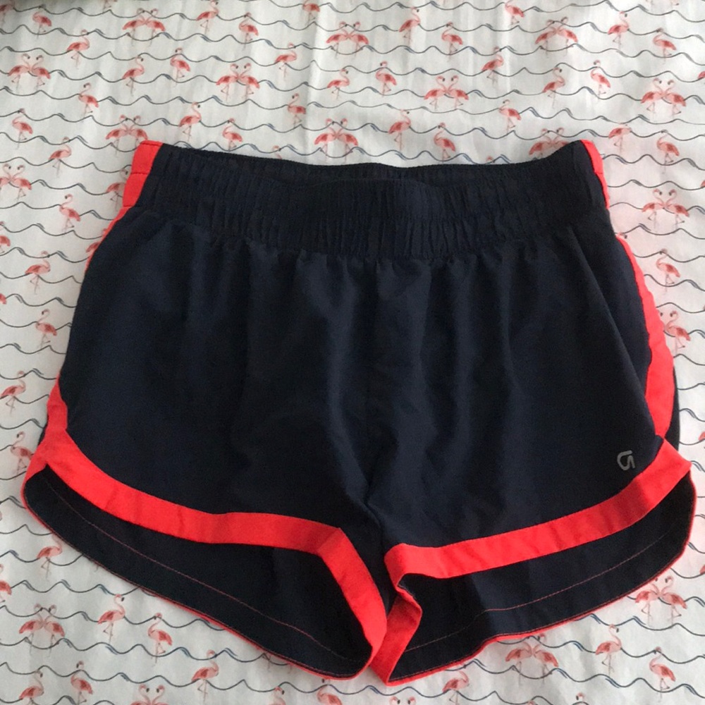 Silky navy blue exercise shorts with reflectors